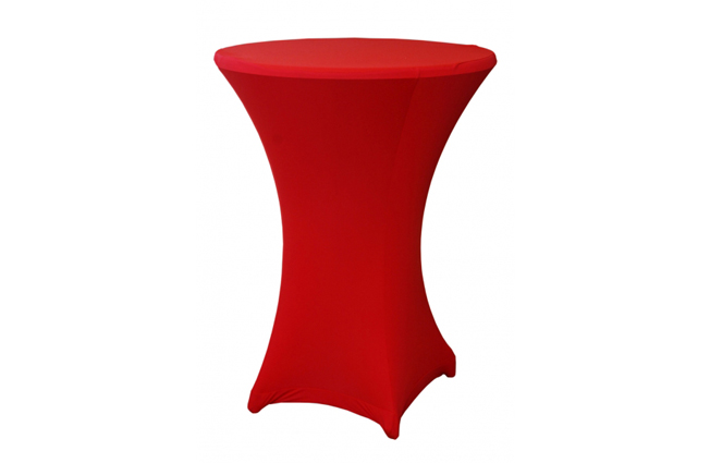 Table mange debout diamètre 80 cm hauteur 110 cm avec housse lycra rouge.

ATTENTION LES HOUSSES SONT A RENDRE SALE