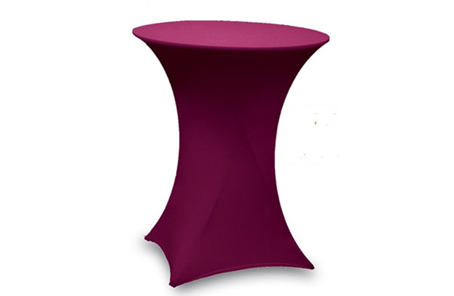 Table mange debout diamètre 80 cm hauteur 110 cm avec housse lycra violet.

ATTENTION LES HOUSSES SONT A RENDRE SALE