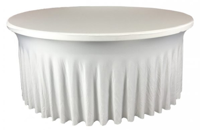 Nappe lycra juponné pour table ronde de diamètre 150 cm .
