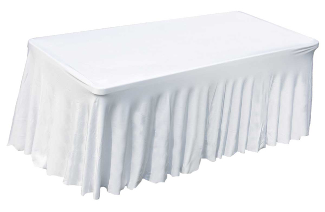 Nappe lycra juponné pour table rectangulaire de 1,80 m x 0,75 m .