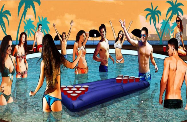 Version gonflable et flottante du célèbres jeux de boisson des étudiants américain, pour jouer à  la plage ou à  la piscine.Dimension 180x80cm.Â 
fourni avec 4 balles 
GOBELET NON FOURNI Â 