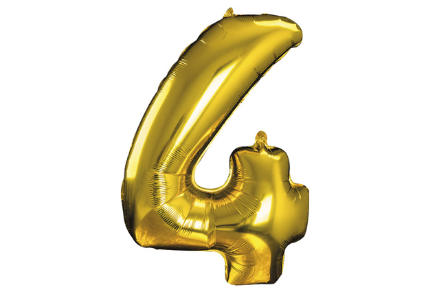 Ce ballon en forme de chiffre 4 couleur Or est l élément de décoration ballon idéal pour célébrer un anniversaire... 
gonflage à  l air ou à  l hélium
hauteur gonfler 90 cm
